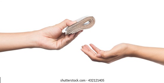 Hands Giving Money Isolated On White Background