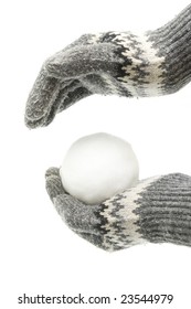 Hands In Gloves Holding Snowball