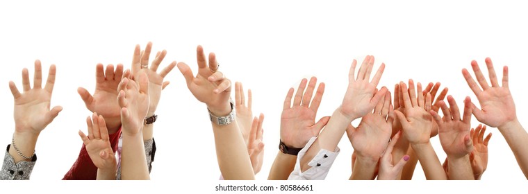 Hands Up Group People Isolated On White Background