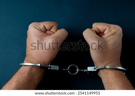 Hands with handcuffs and white background