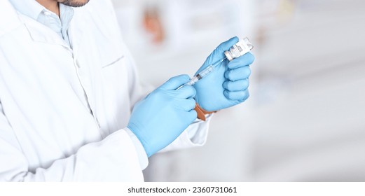 Hands, healthcare a vaccine with a doctor in the hospital closeup for treatment or cure using a syringe. Medical, needle and injection with a medicine professional in a clinic for pharmaceutical care - Powered by Shutterstock