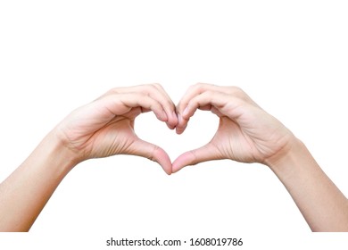 Hands in heart shape isolated on a white background - Shutterstock ID 1608019786