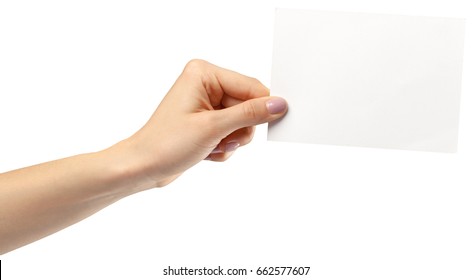 Hands Holding Blank Paper Isolated On White