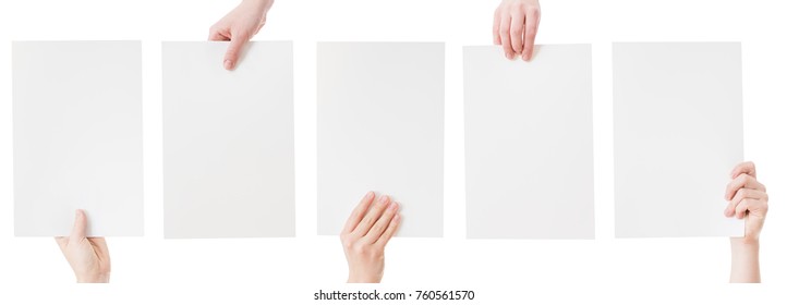 Hands Holding Blank Paper Isolated