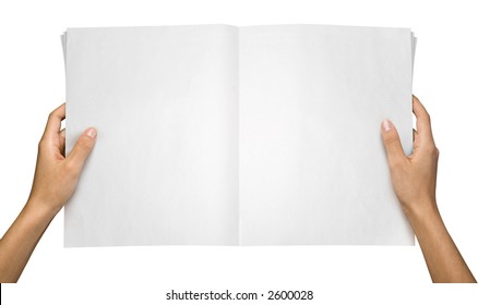 Hands Holding A Blank Tabloid, Suitable For Pasting Anything