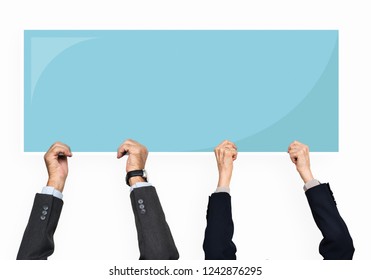 Hands holding a blue rectangle cardboard