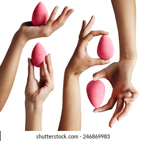 hands, holding a bright makeup sponge