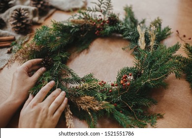 Hands Holding Christmas Wreath Fir Branches Stock Photo (Edit Now ...