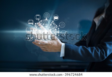 Hands holding circle global network connection, Omni Channel 