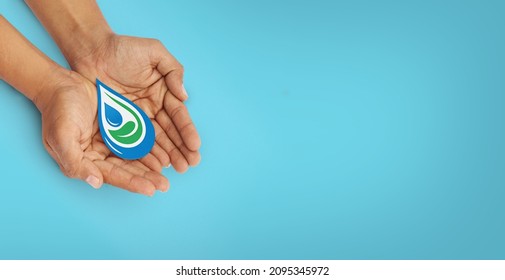 Hands Holding Clean Water Drop,world Water Day, Washing Hands, Save Water, Clean Renewable Energy, Flood Disaster Relief Concept