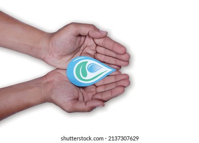 Hands Holding Clean Water Drop,world Water Day,hand Sanitizer And Hygiene, Washing Hands, CSR, Save Water, Clean Renewable Energy, Flood Disaster Relief Concept