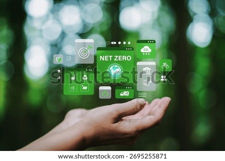 Hands holding Concept of net zero, esg, CO2 Sustainable reduction symbol and green business, green logistics can limit climate change and global warming on renewable energy for environment.