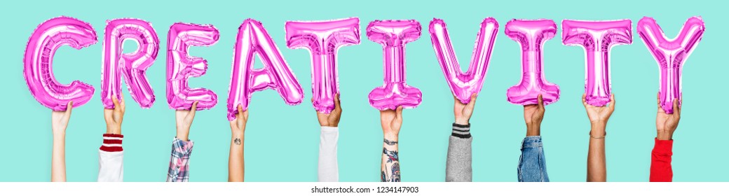 Hands Holding Creativity Word Balloon Letters Stock Photo 1234147903 ...