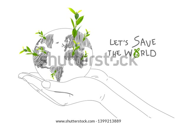 Hands Holding Earth Draw Green Plant Stock Photo Edit Now