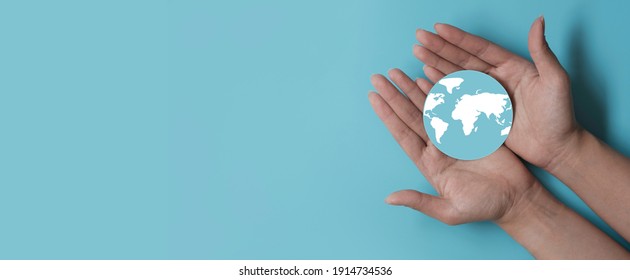 Hands Holding Earth, Save Planet, Earth Day, Sustainable Living, Ecology Environment, Climate Emergency Action, World Environment Day Concept