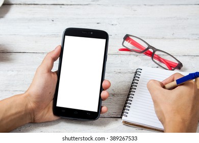 hands holding empty screen of smart phone