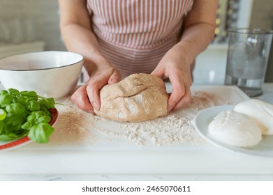 Hands holding a fresh kneaded whole wheat pizza dough  - Powered by Shutterstock