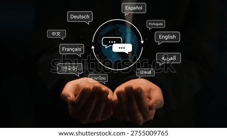 Hands Holding Globe with Speech Bubbles Representing Different Languages and Cultures, Global Communication Concept, Multilingual Interaction and Diversity Gluon.