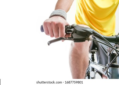 Hands  holding handlebar of a bicycle. isolated on white background. front view. close up image.  - Powered by Shutterstock