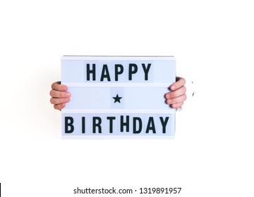 Hands Holding Happy Birthday Sign. Minimal Concept.