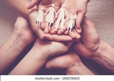 Hands Holding Paper Family Cutout, Family Home, Adoption, Foster Care, Homeless Charity Support Concept, Family Mental Health, Domestic Violence, Homeschooling Education, Autism Support