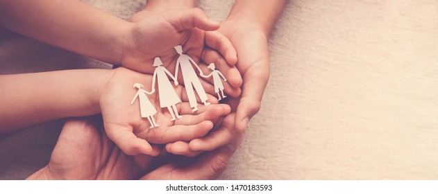 Hands Holding Paper Family Cutout, Family Home, Foster Care, Homeless Support,world Mental Health Day, Autism Support,homeschooling Education, Domestic Violence, Social Distancing Concept