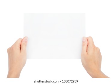 Hands Holding Paper Isolated On White