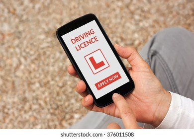 Hands Holding Smart Phone With Driving Licence App Mock Up On Screen. All Screen Content Is Designed By Me