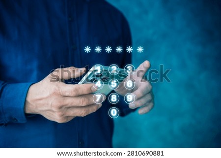 Hands holding a smartphone with a virtual passcode keypad, illustrating secure login, mobile authentication, privacy protection, digital access control, and account security.