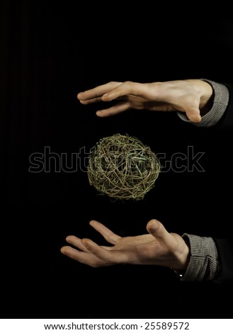 Similar – Close-up of a man’s hand holding a dried leaf of quercus