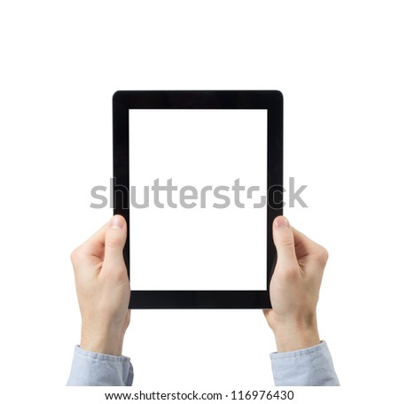 hands holding the tablet computer
