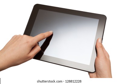 Hands Holding A Tablet With Isolated Screen