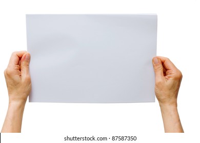 Hands Holding A White Sheet Of Paper