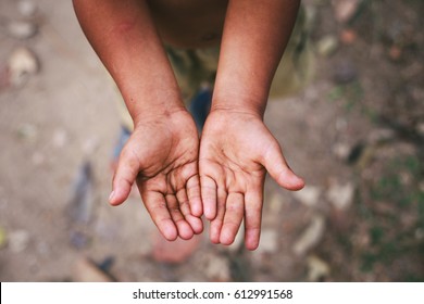 Hands Of A Homeless Child,begging Palm, Begging Hand, Hungey Man.