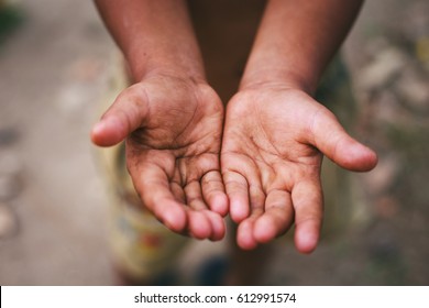 Hands Of A Homeless Child,begging Palm, Begging Hand, Hungey Man.