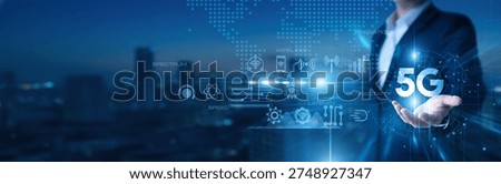 Hands of innovation engineer enabling 5G technology connectivity, network speed expansion, smart communication systems, real-time data transfer, and next-generation wireless technology.