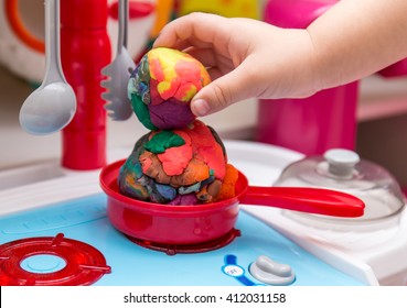 Hands Of Little Girl  Play Doh Make Food