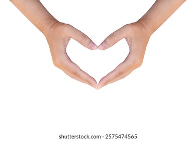  hands making a heart shape on a white isolated background