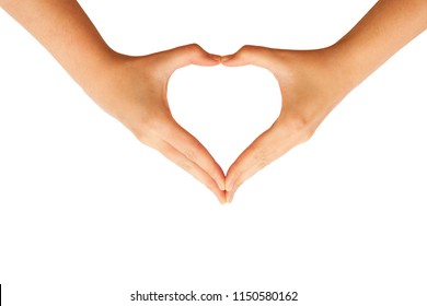 Hands Making Heart Sign Isolated On White Background