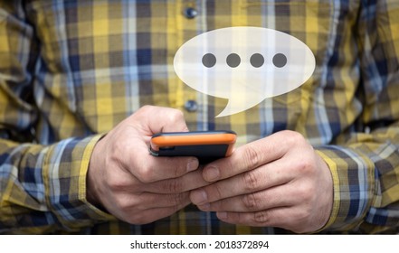 Hands of man typing text on mobile smartphone. Online chat chatting on application communication digital media website and social network.