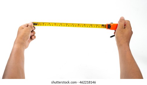 Hands with the measuring tape on white background - Shutterstock ID 462218146