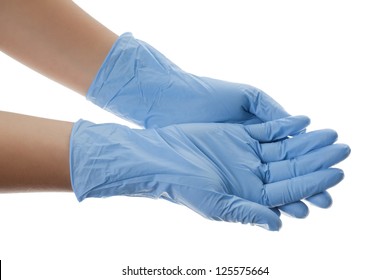 Hands Of A Medic Wearing A Blue Latex Gloves