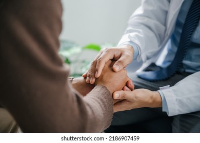 Hands Of Medical Personnel Comforting To Reassure The Patient In Clinic, Healthcare And Medical Concept.