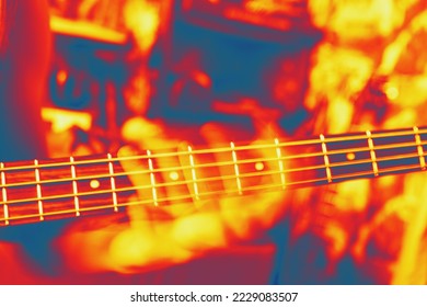 Hands movements young man playing electric guitar  Thermography gradients  retro glitch  noise