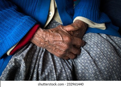 Hands Of The Old Indian Woman In Peru