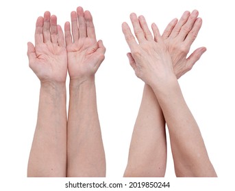 Hands Of An Old Man On A White Background