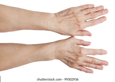 The Hands Of An Old Man On A White Background