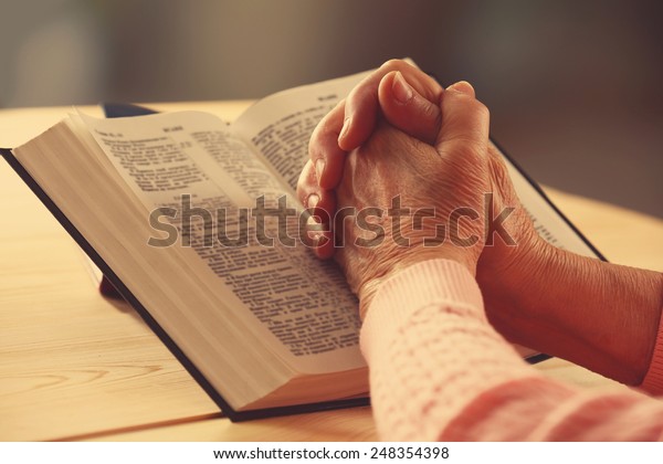 Hands Old Woman Bible On Table Stock Photo 248354398 | Shutterstock