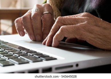 Hands Of An Old Woman Using Laptop