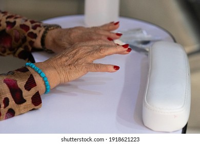 Hands Of An Older Woman Getting A Manicure